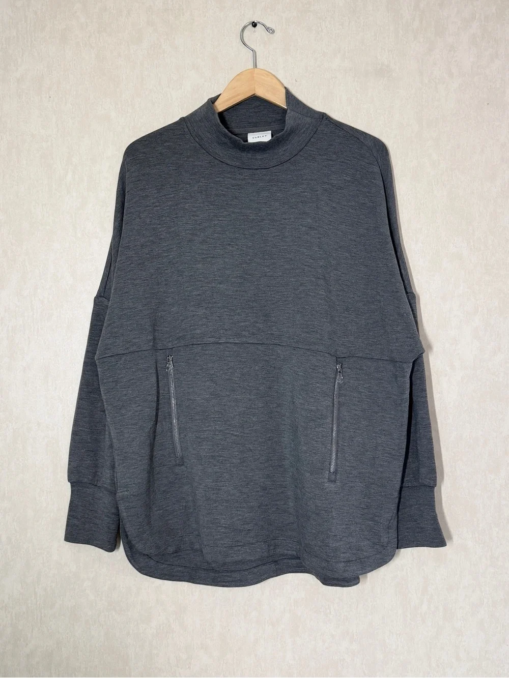 Varley Women’s Bay Sweat Pullover Lightweight Doubleface Mock Neck in Gray L